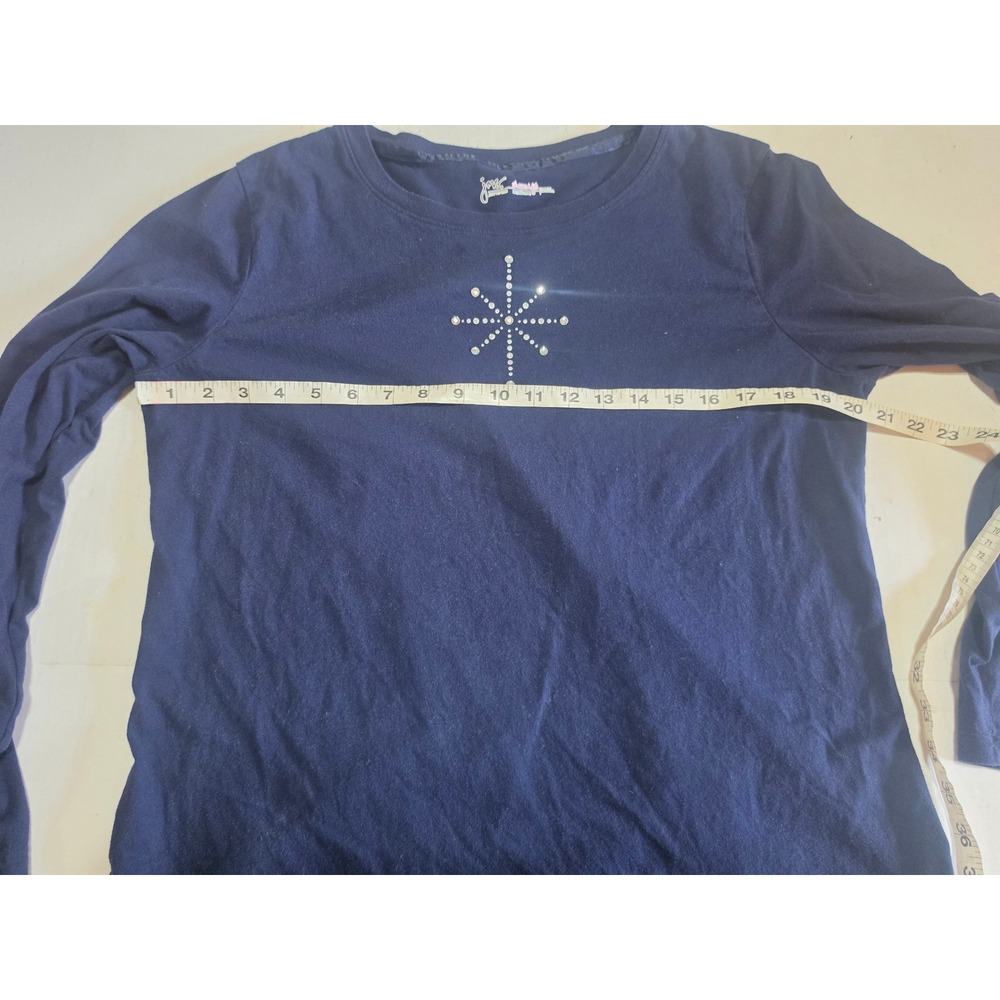 Just My Size Navy Rhinestone Starburst Long Sleeve Shaped Fit Tee 2X 18W-20W